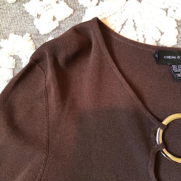Cable & Gauge, Brown, Scoop & Keyhole neck top w/silver-tone ring, Size: Medium - Picture 7 of 9